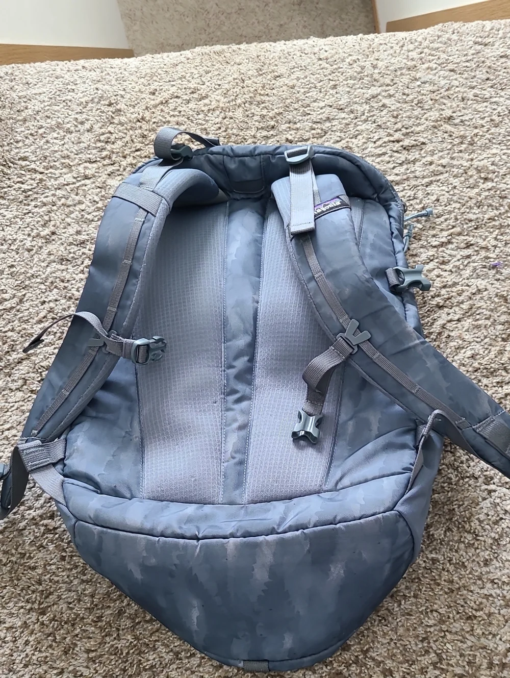 Patagonia Light Blue Camouflage Men's Backpack with Bungee Front